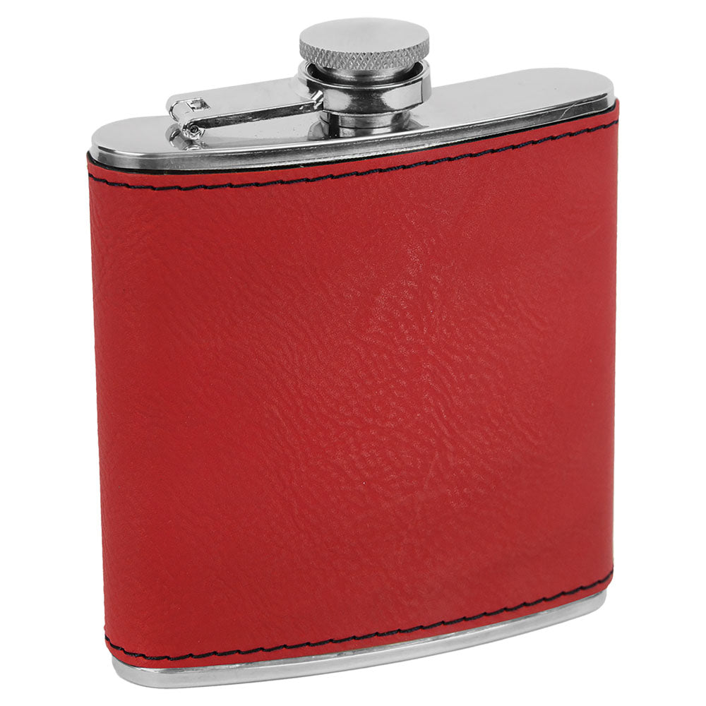 Personalized Laser Engraved 6 oz. Red  Leatherette Stainless Steel Flask