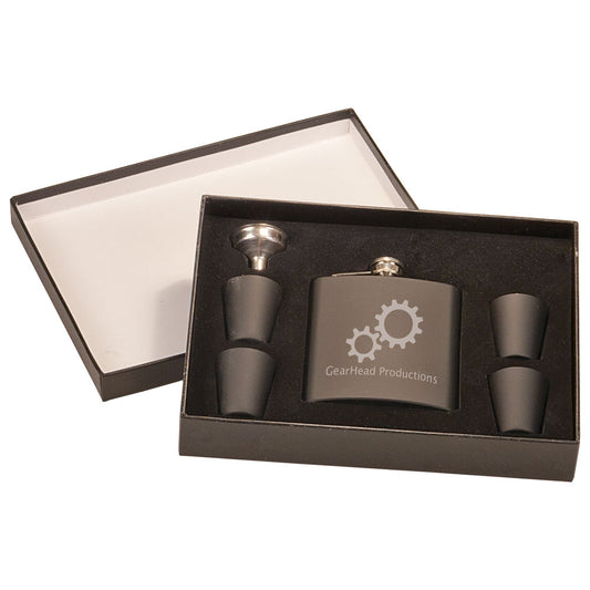 Personalized Laser Engraved 6 oz. Matte Black Flask Set in Black Presentation Box