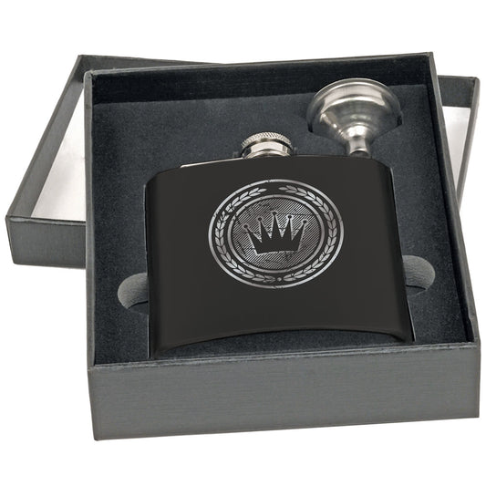 Personalized Laser Engraved 6 oz. Matte Black Flask Set in Black Presentation Box