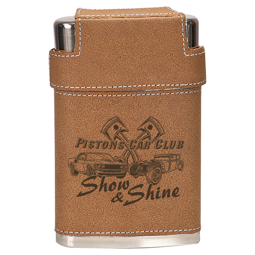 Personalized Laser Engraved 7 oz. Leather Flask with Lid & 3 Shot Glasses