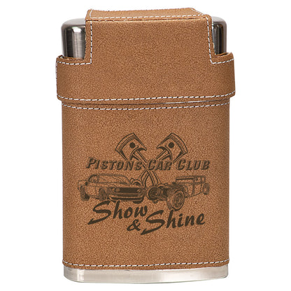 Personalized Laser Engraved 7 oz. Leather Flask with Lid & 3 Shot Glasses