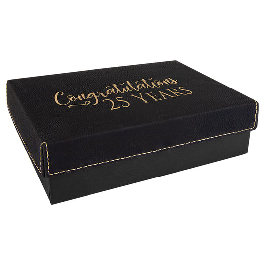  Personalized Laser Engraved 7 3/8" x 5 3/4" Black/Gold Gift Box with Leatherette Lid