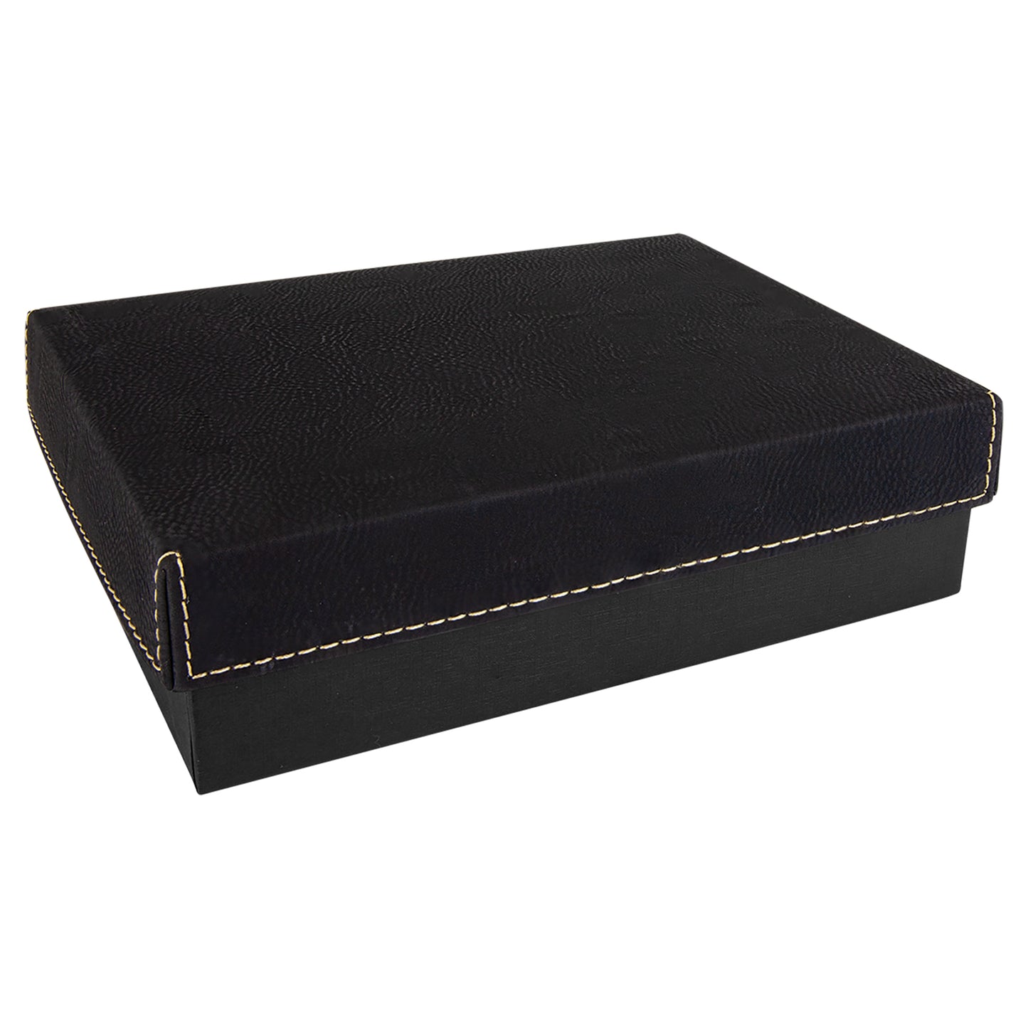 Personalized Laser Engraved 7 3/8" x 5 3/4" Black/Gold Gift Box with Leatherette Lid