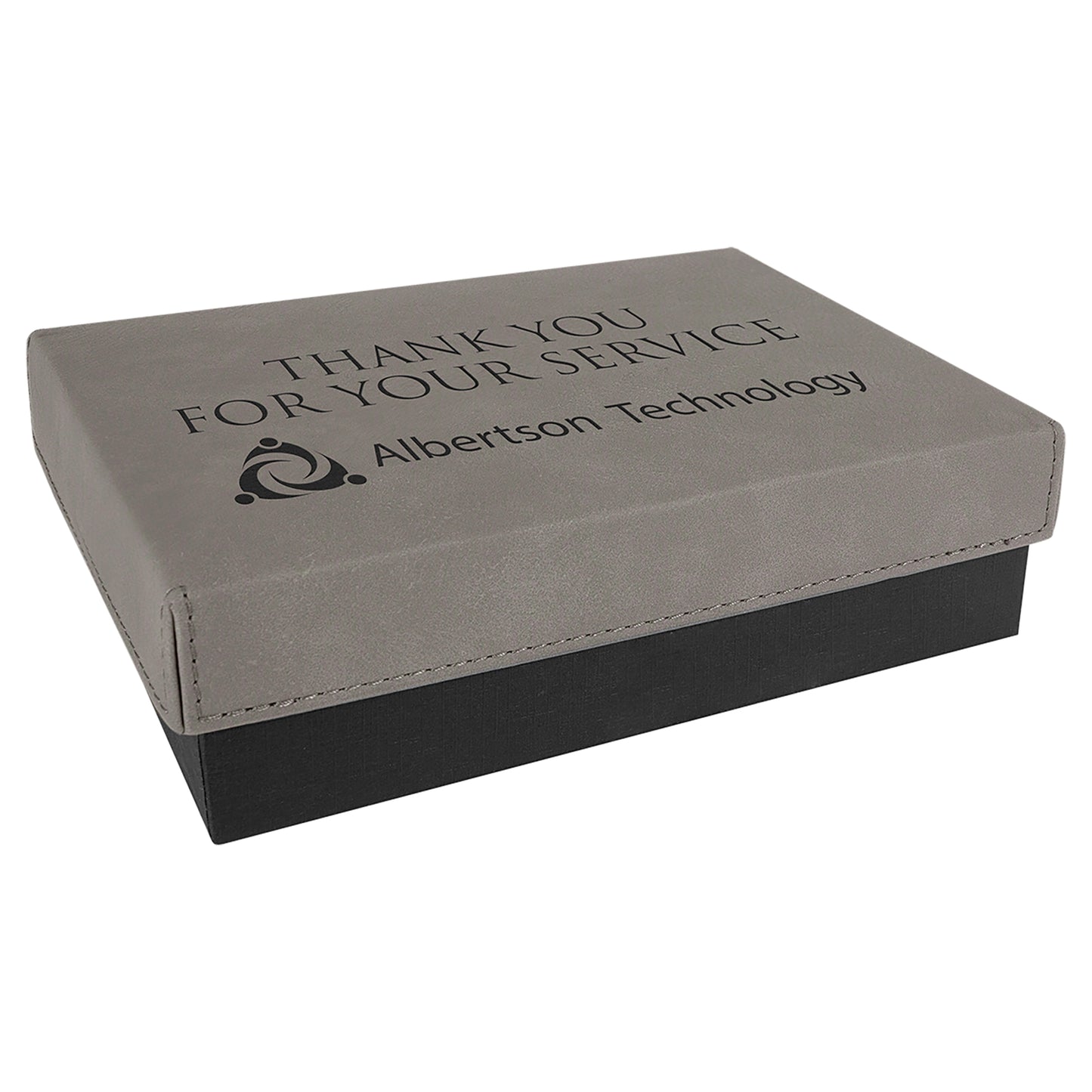  Personalized Laser Engraved 7 3/8" x 5 3/4" Gray Gift Box with Leatherette Lid