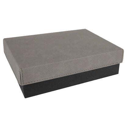 Personalized Laser Engraved 7 3/8" x 5 3/4" Gray Gift Box with Leatherette Lid