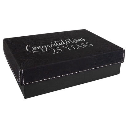  Personalized Laser Engraved 7 3 8" x 5 3/4" Black/Silver Gift Box with Leatherette Lid