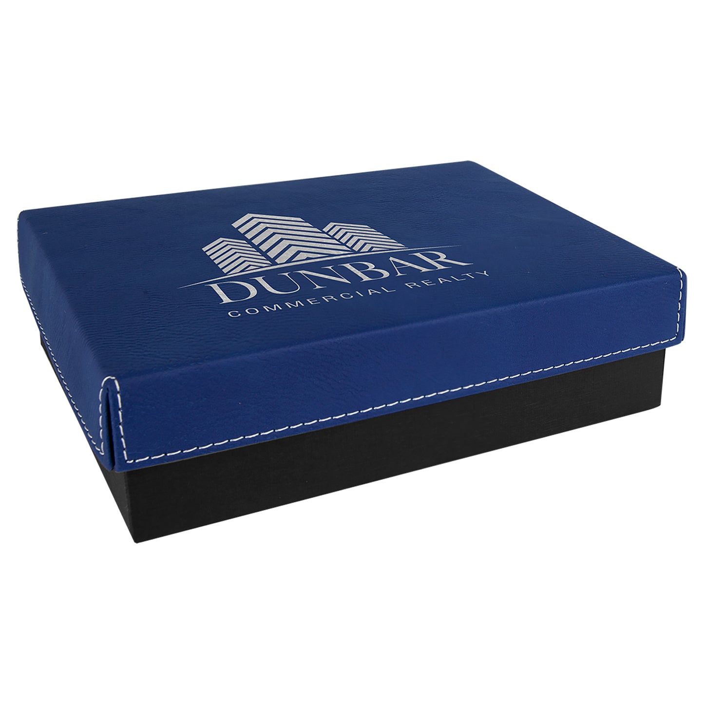  Personalized Laser Engraved 7 3/8" x 5 3/4" Blue/Silver Gift Box with Leatherette Lid