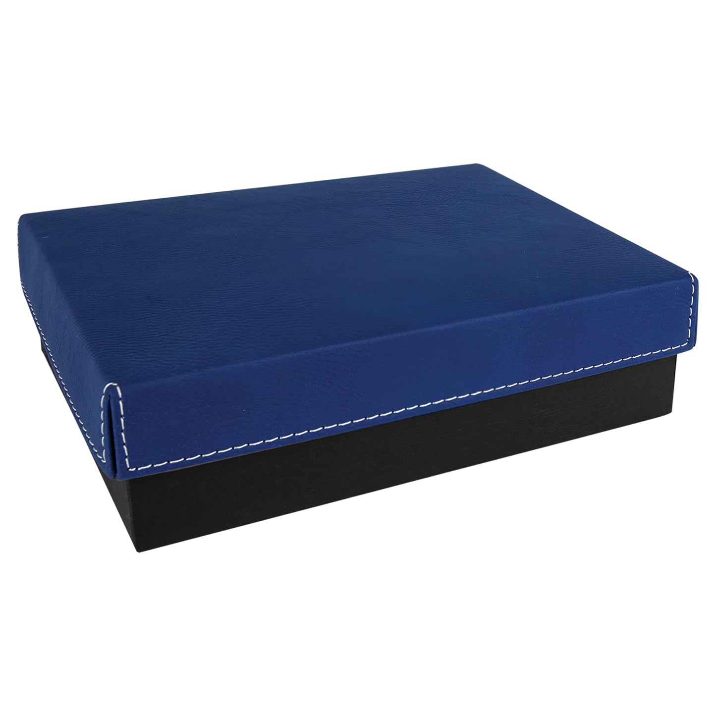 Personalized Laser Engraved 7 3/8" x 5 3/4" Blue/Silver Gift Box with Leatherette Lid