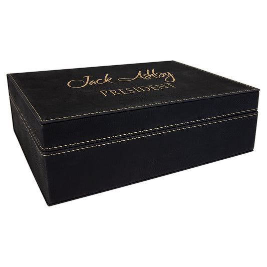 Personalized Laser Engraved 10 1/4" x 7 1/2" Black/Gold  Leatherette Premium Gift Box