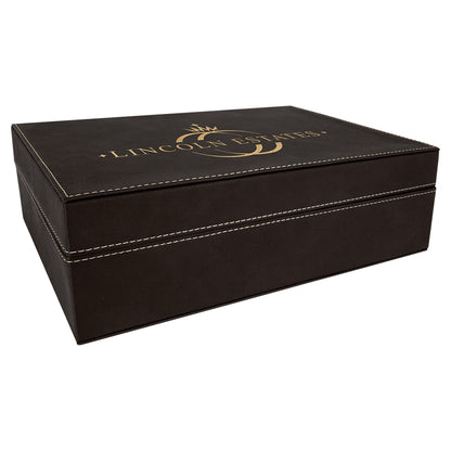 Personalized Laser Engraved 12 1/4" x  8 1/4" Black/Gold  Leatherette Premium Gift Box