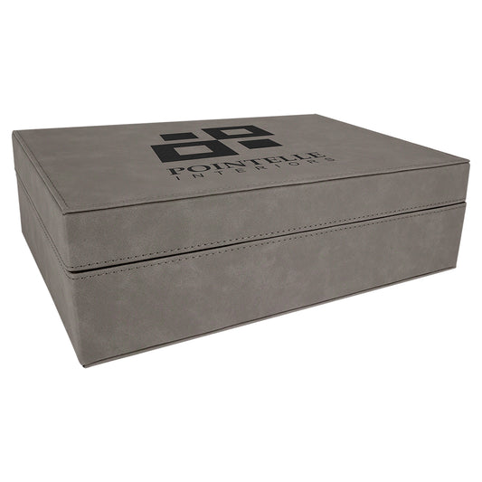 Personalized Laser Engraved 12 1/4" x  8 1/4" Gray  Leatherette Premium Gift Box