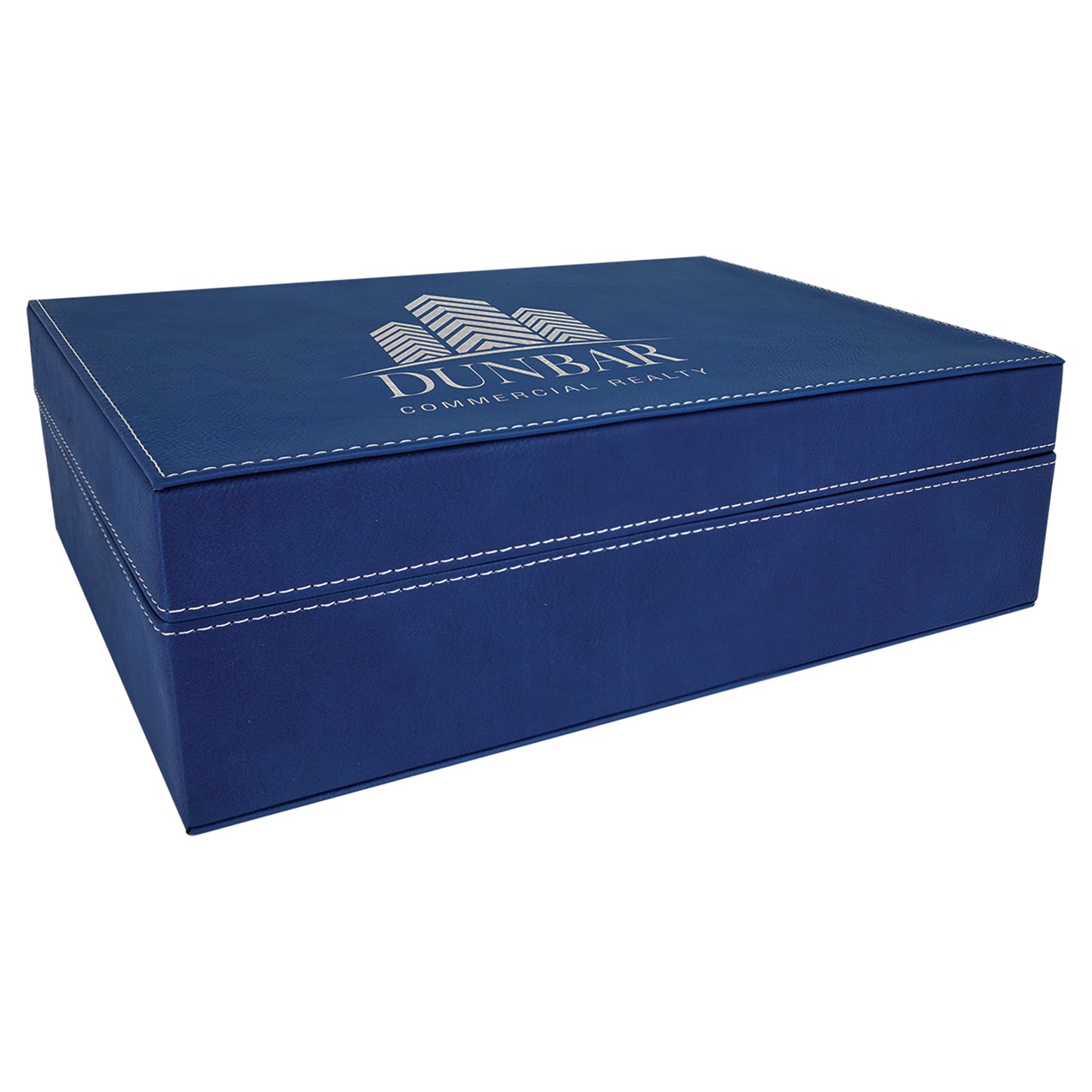 Personalized Laser Engraved 12 1/4" x  8 1/4" Blue/Silver  Leatherette Premium Gift Box