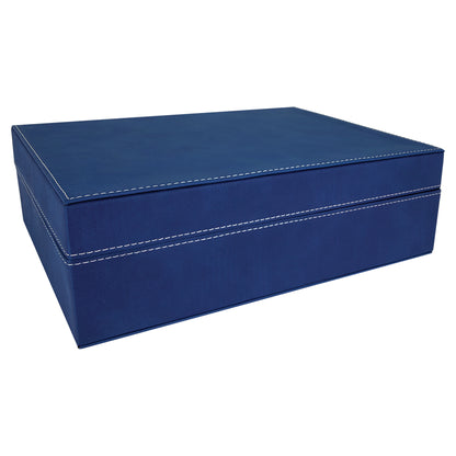 Personalized Laser Engraved 12 1/4" x  8 1/4" Blue/Silver  Leatherette Premium Gift Box