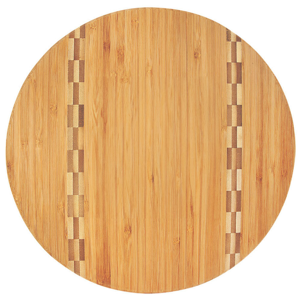 Personalized Laser Engraved 9 3/4" Round Bamboo Cutting Board with Butcher Block Inlay