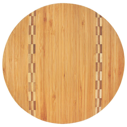 Personalized Laser Engraved 9 3/4" Round Bamboo Cutting Board with Butcher Block Inlay