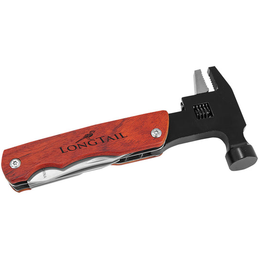 Personalized Laser Engraved 6 3/4" Hammer Multi-Tool with Wood Handle/Pouch