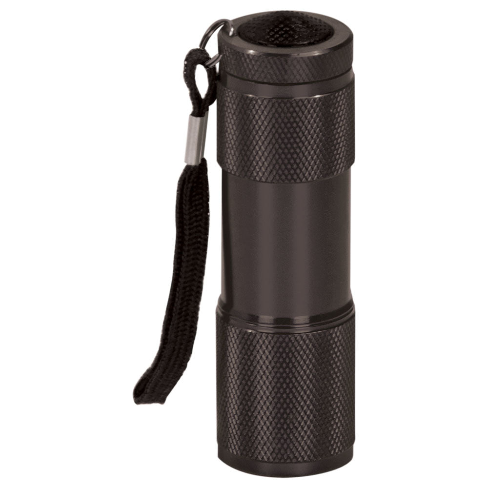 Personalized Laser Engraved 3 3/8" Black 9-LED  Flashlight with Strap