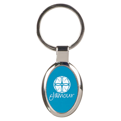 Personalized Laser Engraved 1 1/8" x 1 5/8" Blue  Oval Keychain