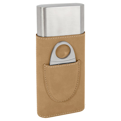 Personalized Laser Engraved Light Brown  Leatherette Cigar Case with Cutter