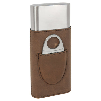 Personalized Laser Engraved Dark Brown  Leatherette Cigar Case with Cutter