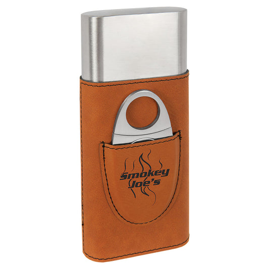 Personalized Laser Engraved Rawhide  Leatherette Cigar Case with Cutter