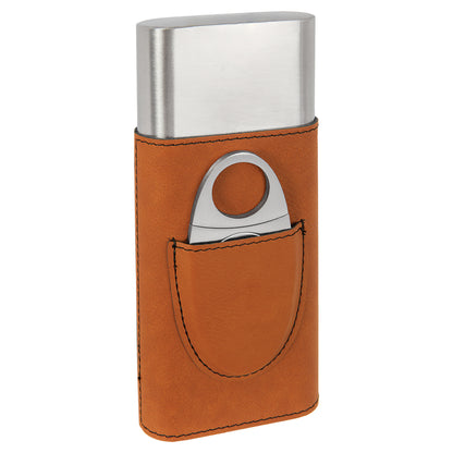 Personalized Laser Engraved Rawhide  Leatherette Cigar Case with Cutter