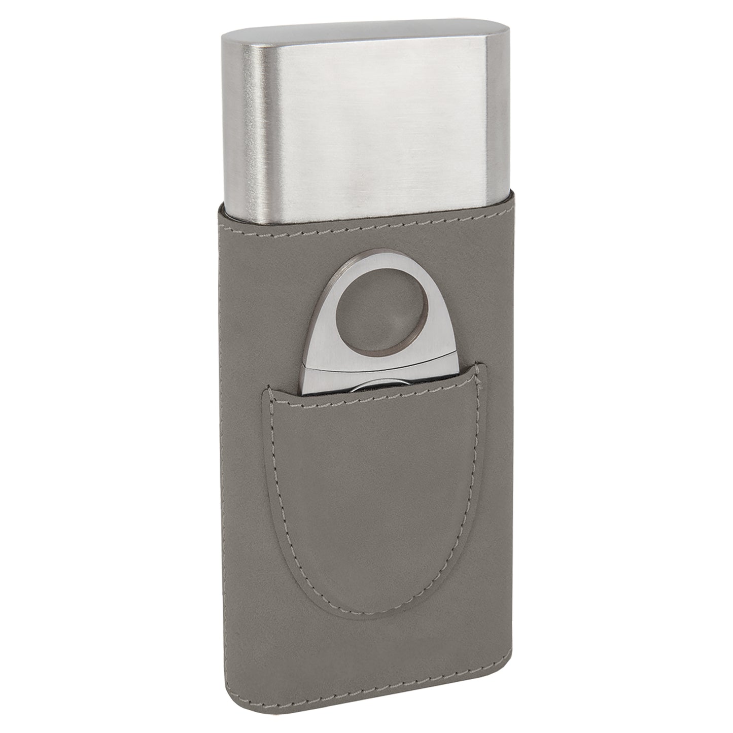 Personalized Laser Engraved Gray  Leatherette Cigar Case with Cutter