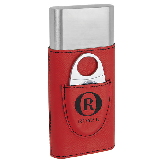 Personalized Laser Engraved Red  Leatherette Cigar Case with Cutter