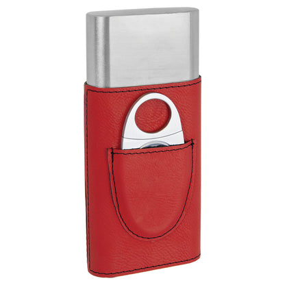 Personalized Laser Engraved Red  Leatherette Cigar Case with Cutter