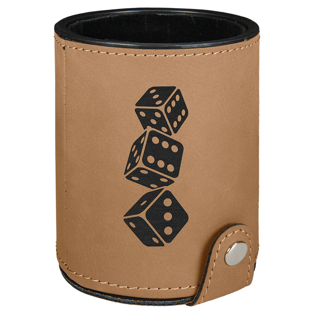 Personalized Laser Engraved Light Brown  Leatherette Game Dice Cup with 5 Dice