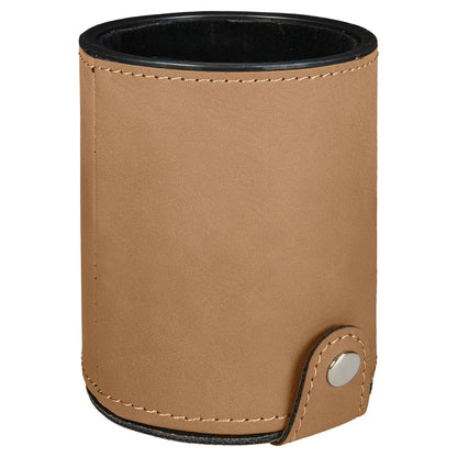 Personalized Laser Engraved Light Brown  Leatherette Game Dice Cup with 5 Dice