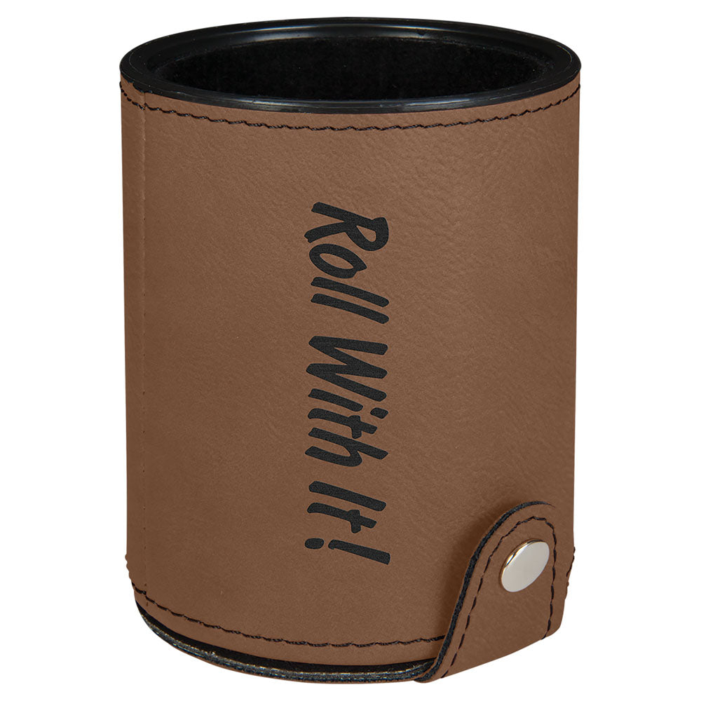 Personalized Laser Engraved Dark Brown  Leatherette Game Dice Cup with 5 Dice