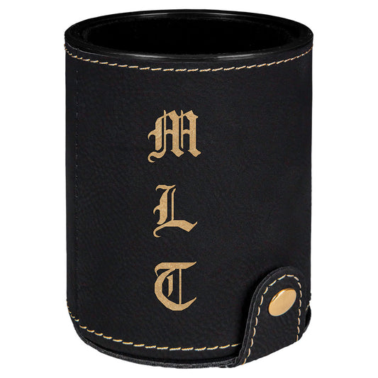 Personalized Laser Engraved Black/Gold  Leatherette Game Dice Cup with 5 Dice