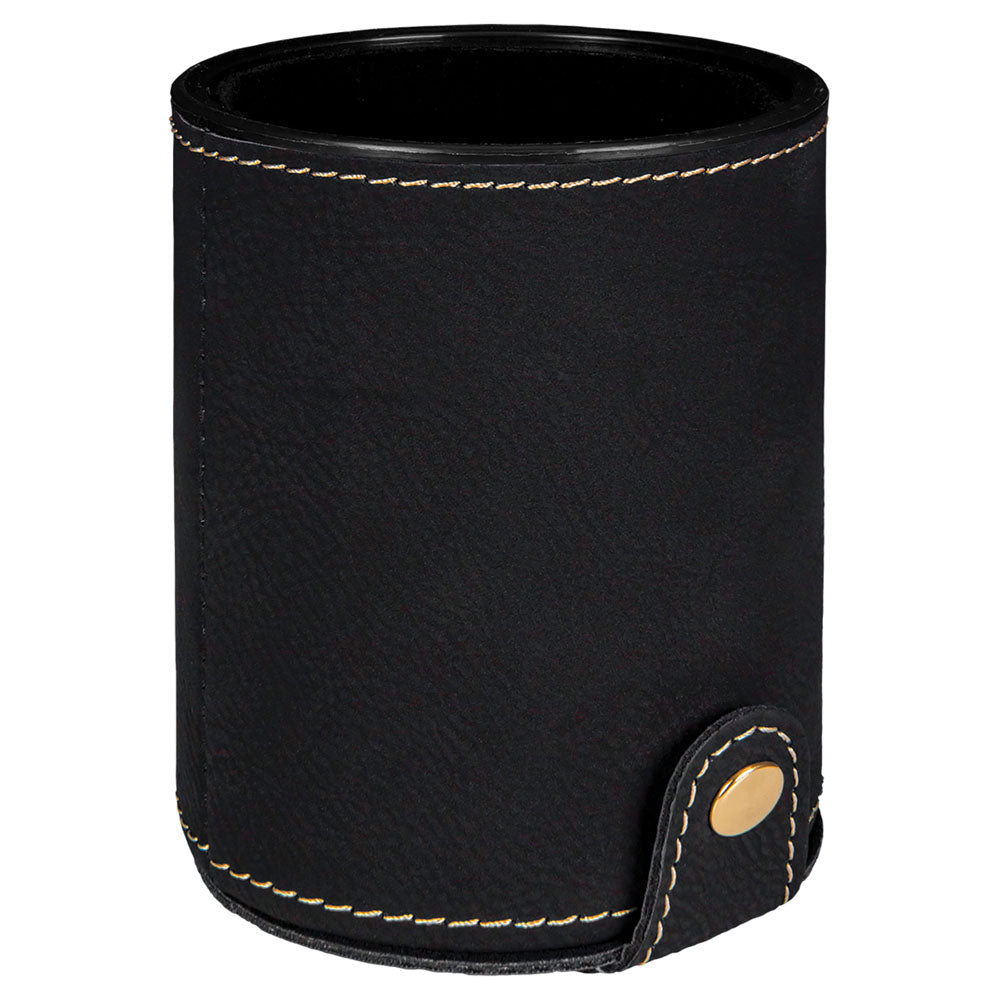 Personalized Laser Engraved Black/Gold  Leatherette Game Dice Cup with 5 Dice