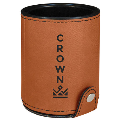 Personalized Laser Engraved Rawhide Leatherette Game Dice Cup with 5 Dice