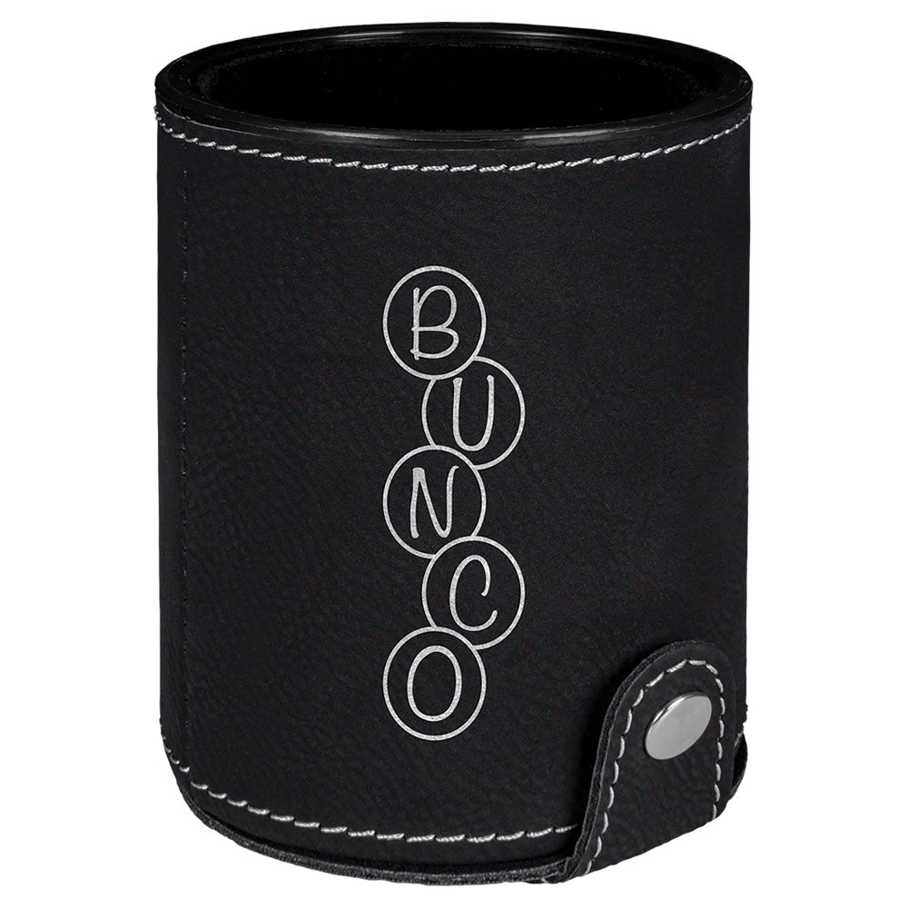 Personalized Laser Engraved Black/Silver  Leatherette Game Dice Cup with 5 Dice