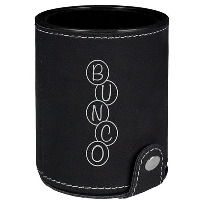 Personalized Laser Engraved Black/Silver  Leatherette Game Dice Cup with 5 Dice