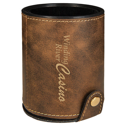 Personalized Laser Engraved Rustic/Gold Leatherette Game Dice Cup with 5 Dice