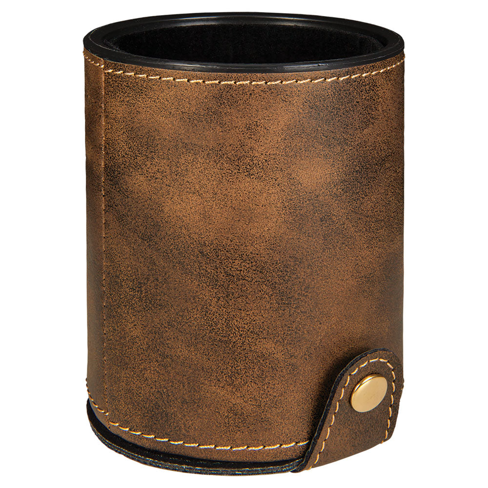 Personalized Laser Engraved Rustic/Gold Leatherette Game Dice Cup with 5 Dice