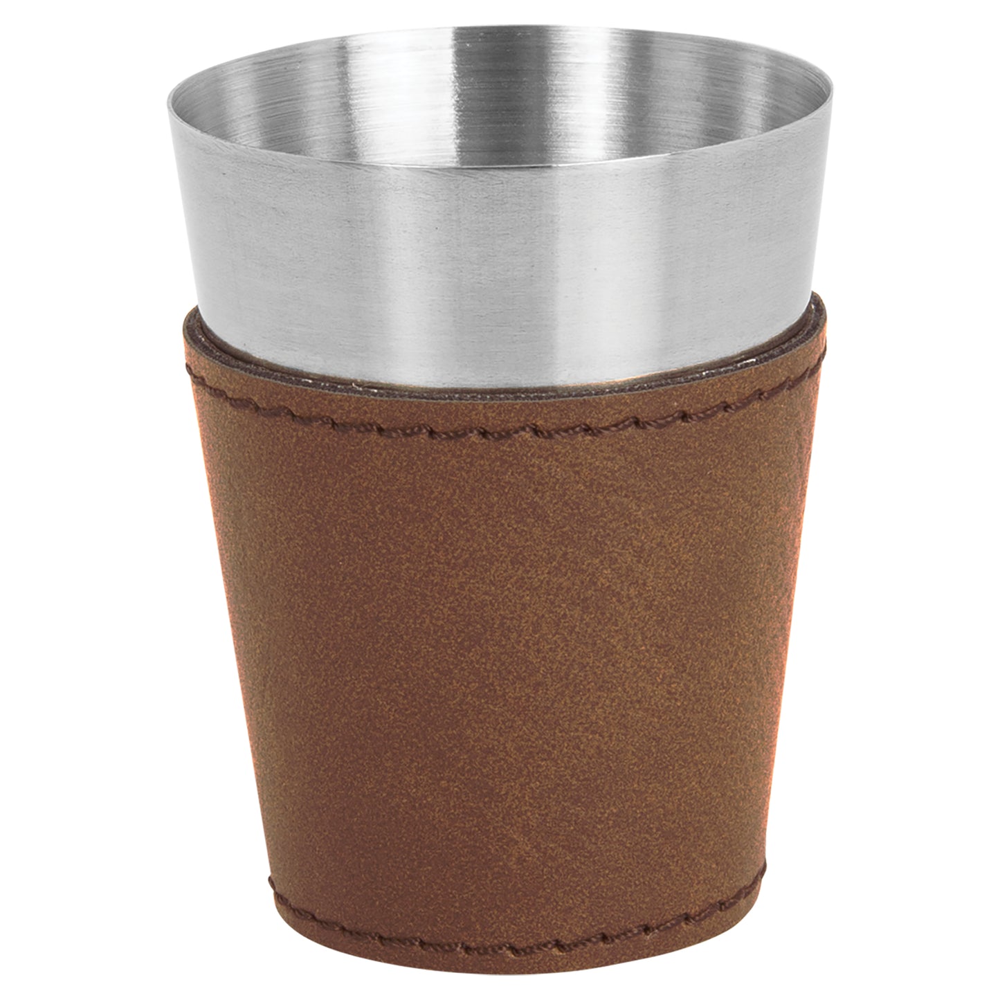 Personalized Laser Engraved 2 oz. Dark Brown Leatherette & Stainless Steel Shot Glass