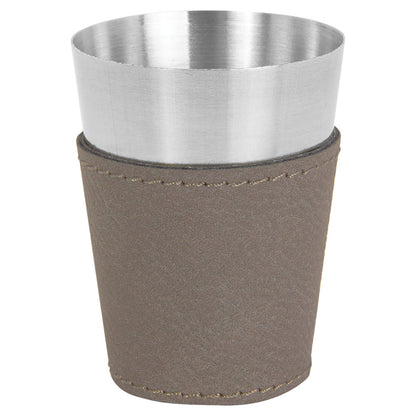 Personalized Laser Engraved 2 oz. Gray  Leatherette & Stainless Steel Shot Glass