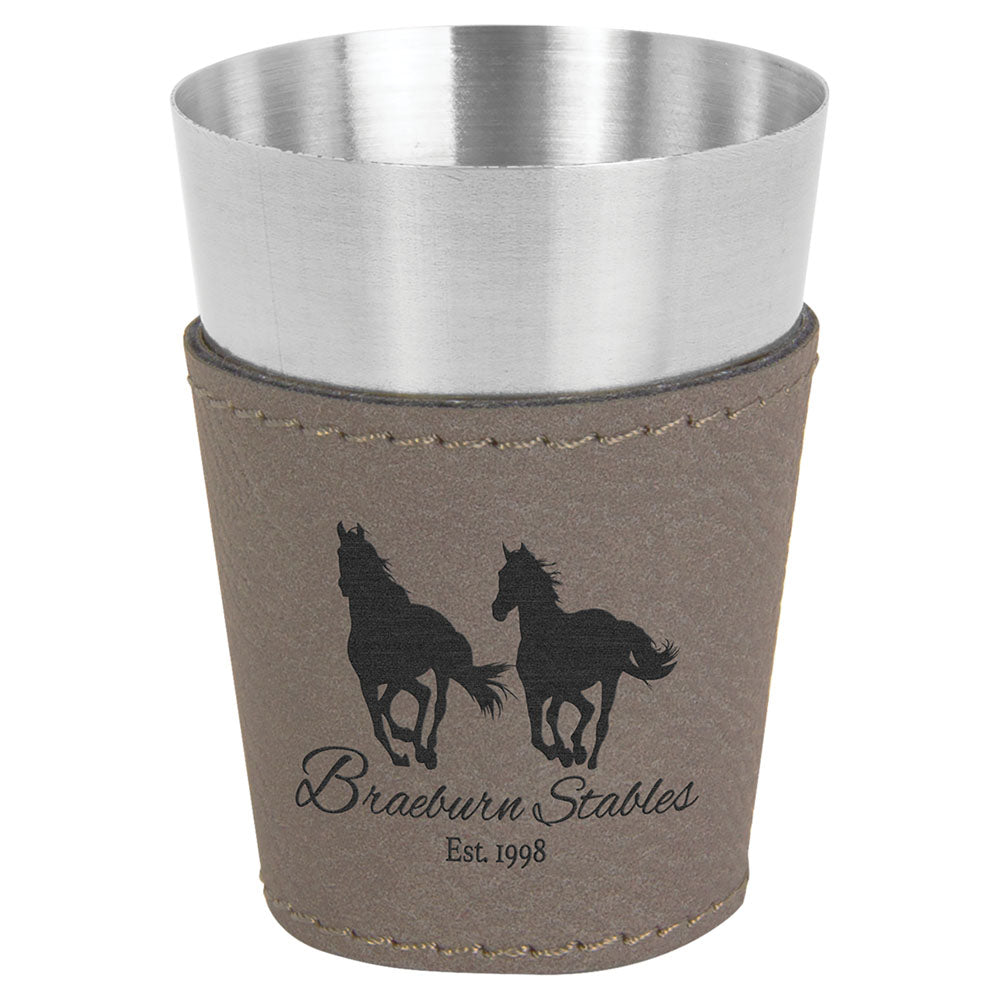 Personalized Laser Engraved 2 oz. Gray  Leatherette & Stainless Steel Shot Glass