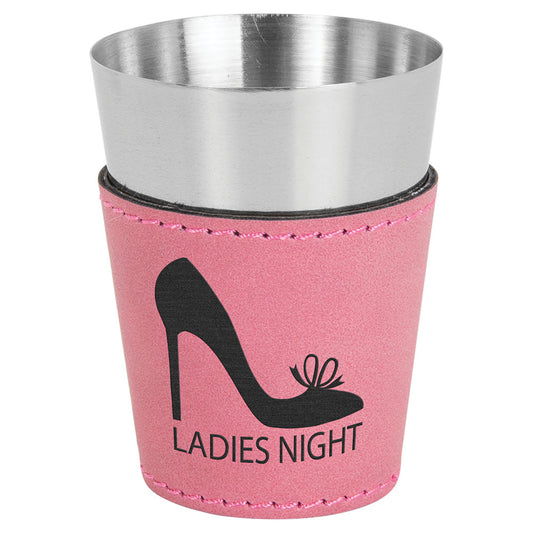 Personalized Laser Engraved 2 oz. Pink  Leatherette & Stainless Steel Shot Glass