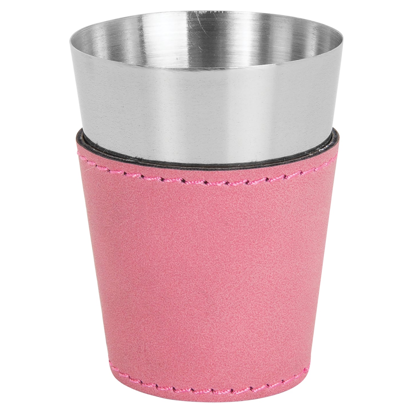 Personalized Laser Engraved 2 oz. Pink Leatherette & Stainless Steel Shot Glass