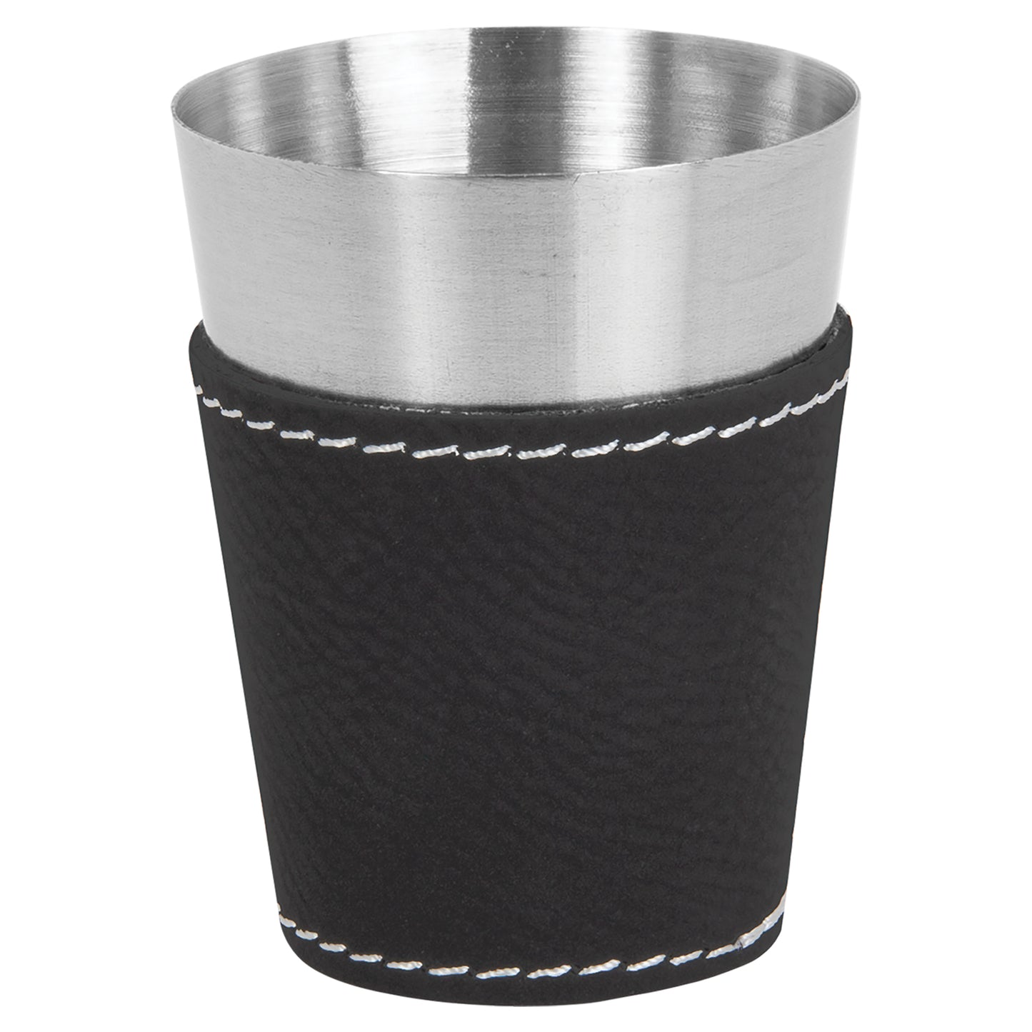 Personalized Laser Engraved  Black/Silver 2 oz. Leatherette Wrapped Stainless Steel Shot Glass