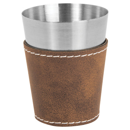 Personalized Laser Engraved  Rustic/Silver 2 oz. Leatherette Wrapped Stainless Steel Shot Glass