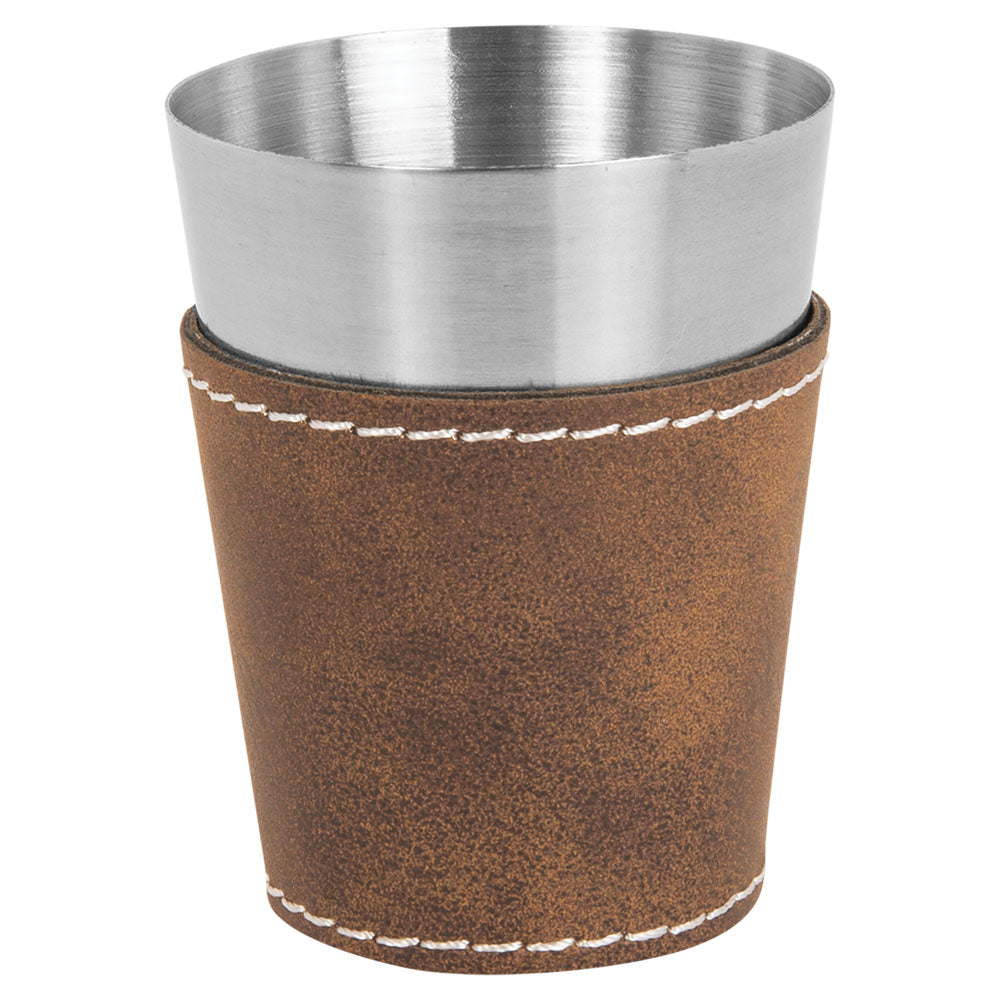 Personalized Laser Engraved 2 oz. Rustic/Silver  Leatherette & Stainless Steel Shot Glass