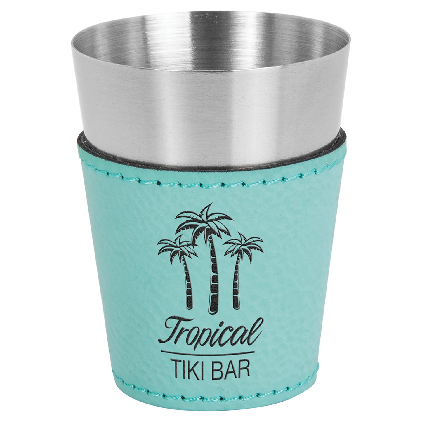 Personalized Laser Engraved  Teal 2 oz. Leatherette Wrapped Stainless Steel Shot Glass