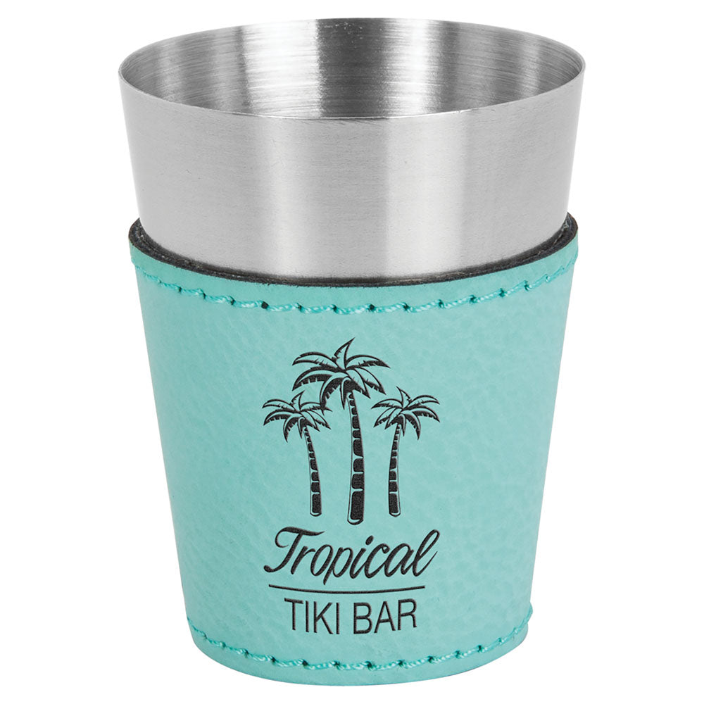 Personalized Laser Engraved 2 oz. Teal  Leatherette & Stainless Steel Shot Glass