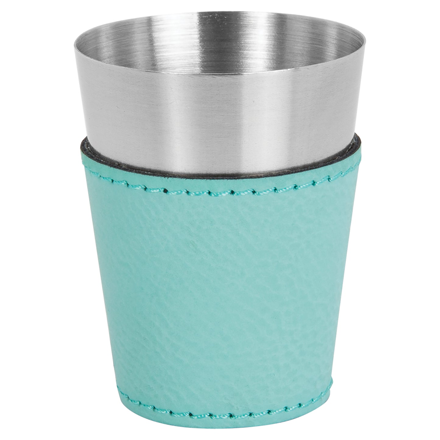 Personalized Laser Engraved  Teal 2 oz. Leatherette Wrapped Stainless Steel Shot Glass